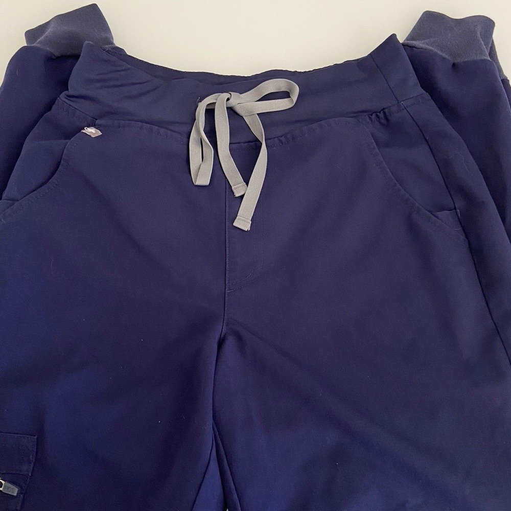 FIGS Womens Zamora Jogger Scrub Pants Size XS Petite Cargo Zip Pocket Navy‎ FLAW